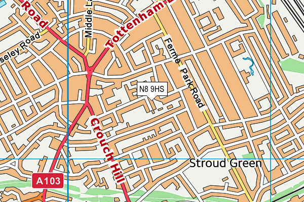 N8 9HS map - OS VectorMap District (Ordnance Survey)