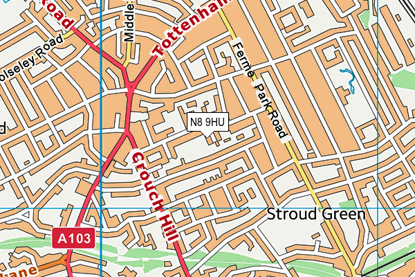 N8 9HU map - OS VectorMap District (Ordnance Survey)