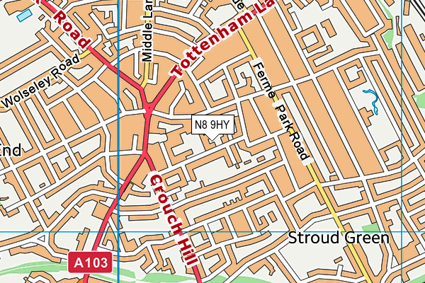 N8 9HY map - OS VectorMap District (Ordnance Survey)