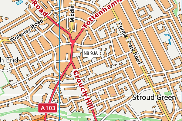 N8 9JA map - OS VectorMap District (Ordnance Survey)