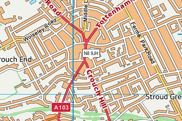 N8 9JH map - OS VectorMap District (Ordnance Survey)