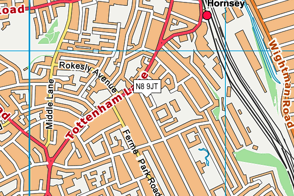 N8 9JT map - OS VectorMap District (Ordnance Survey)