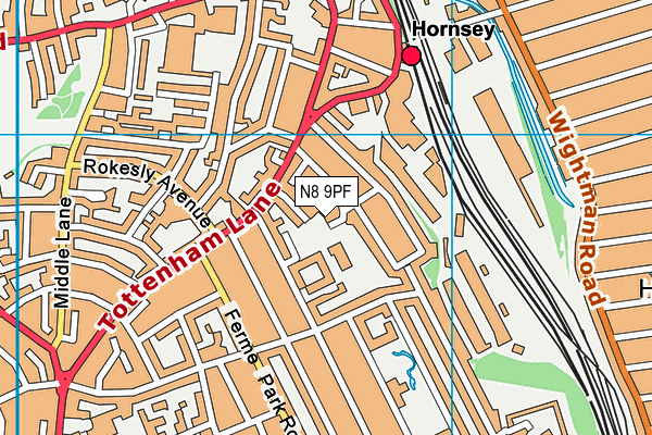 N8 9PF map - OS VectorMap District (Ordnance Survey)