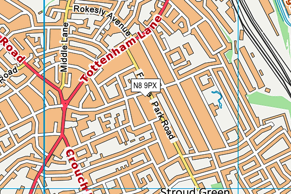 N8 9PX map - OS VectorMap District (Ordnance Survey)