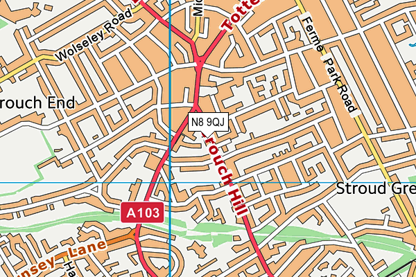 N8 9QJ map - OS VectorMap District (Ordnance Survey)