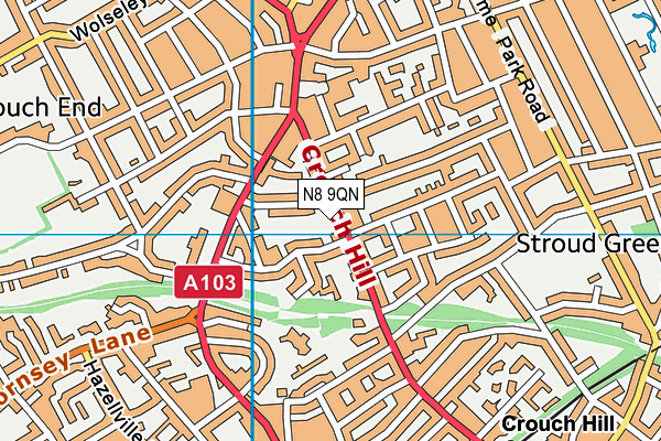 N8 9QN map - OS VectorMap District (Ordnance Survey)