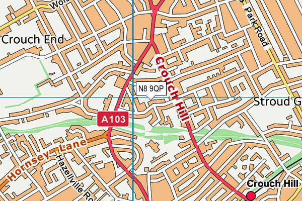 N8 9QP map - OS VectorMap District (Ordnance Survey)