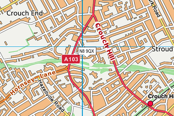 N8 9QX map - OS VectorMap District (Ordnance Survey)