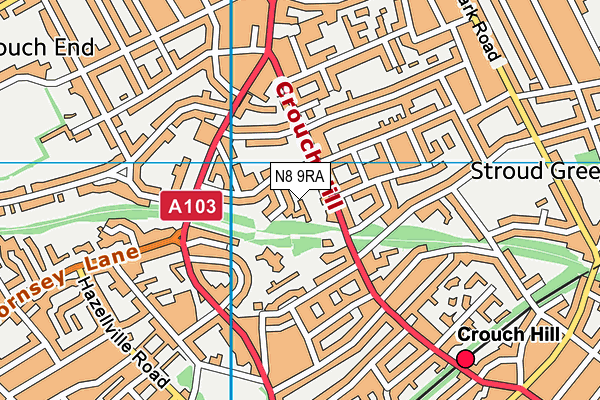 N8 9RA map - OS VectorMap District (Ordnance Survey)