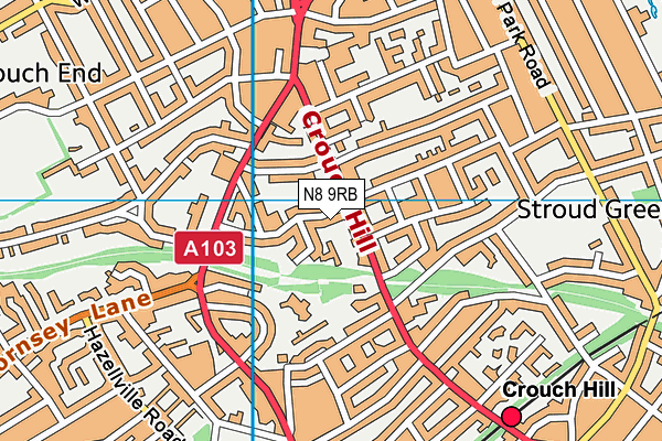 N8 9RB map - OS VectorMap District (Ordnance Survey)