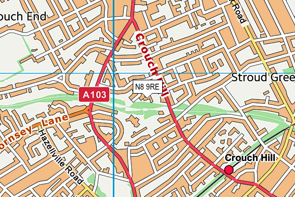 N8 9RE map - OS VectorMap District (Ordnance Survey)