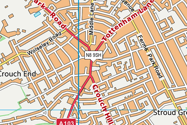 N8 9SH map - OS VectorMap District (Ordnance Survey)