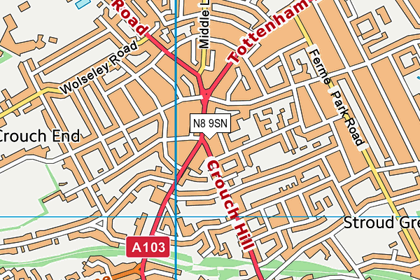 N8 9SN map - OS VectorMap District (Ordnance Survey)