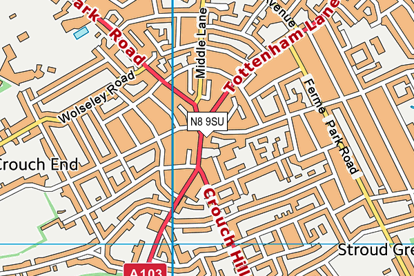 N8 9SU map - OS VectorMap District (Ordnance Survey)