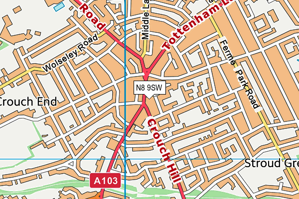 N8 9SW map - OS VectorMap District (Ordnance Survey)