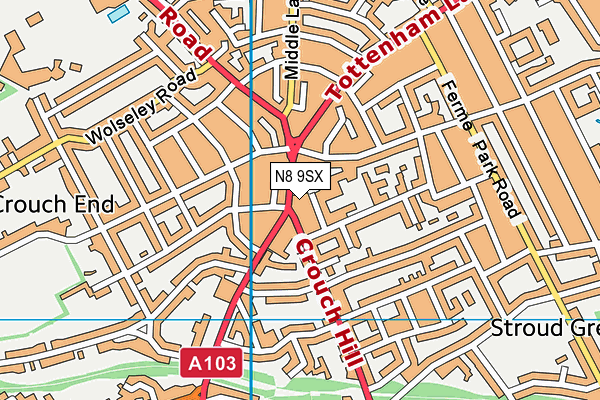 N8 9SX map - OS VectorMap District (Ordnance Survey)