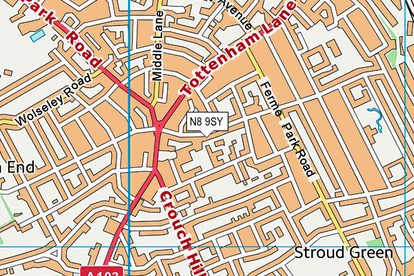 N8 9SY map - OS VectorMap District (Ordnance Survey)