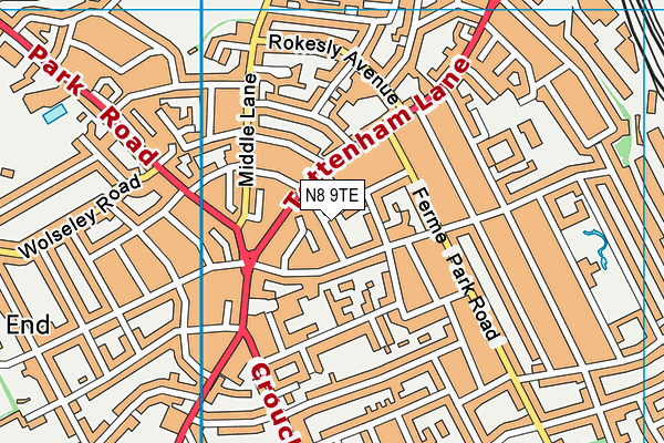 N8 9TE map - OS VectorMap District (Ordnance Survey)