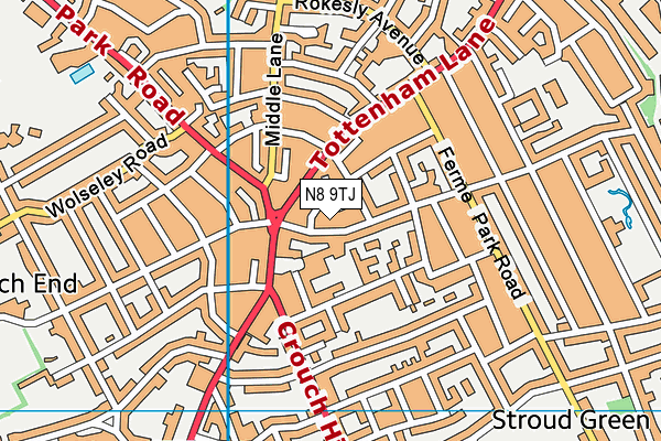 N8 9TJ map - OS VectorMap District (Ordnance Survey)