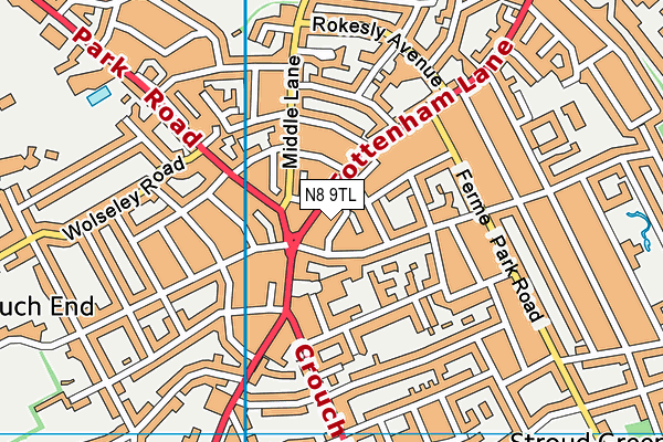 N8 9TL map - OS VectorMap District (Ordnance Survey)
