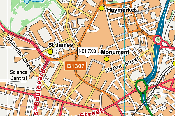 NE1 7XQ map - OS VectorMap District (Ordnance Survey)