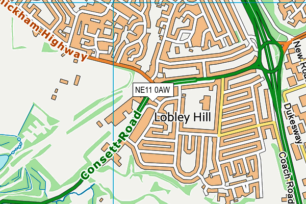 NE11 0AW map - OS VectorMap District (Ordnance Survey)