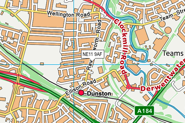 NE11 9AF map - OS VectorMap District (Ordnance Survey)