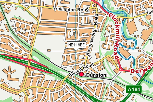 NE11 9BE map - OS VectorMap District (Ordnance Survey)