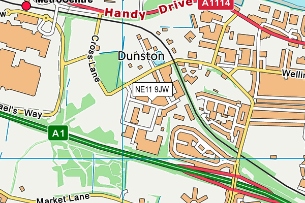 NE11 9JW map - OS VectorMap District (Ordnance Survey)