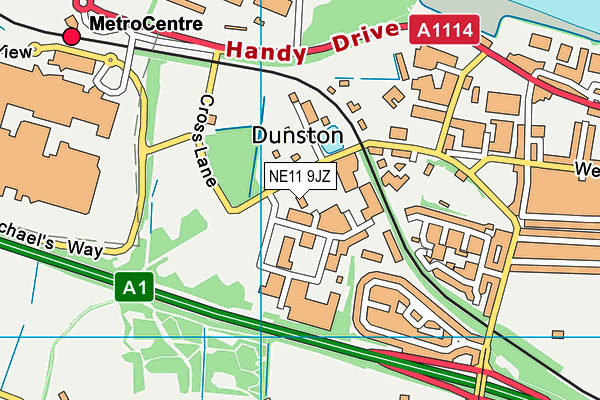 NE11 9JZ map - OS VectorMap District (Ordnance Survey)