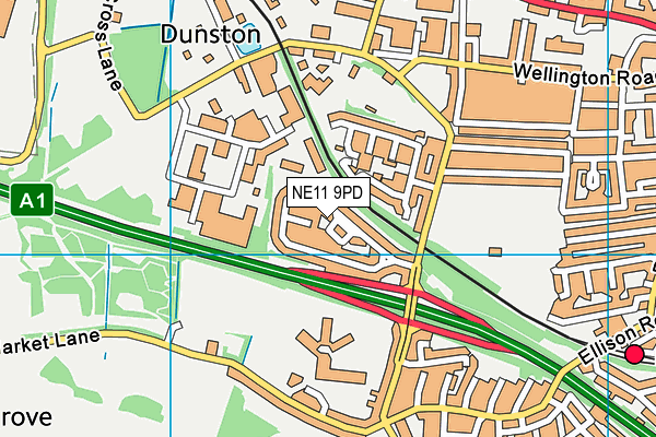 NE11 9PD map - OS VectorMap District (Ordnance Survey)