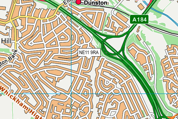 NE11 9RA map - OS VectorMap District (Ordnance Survey)