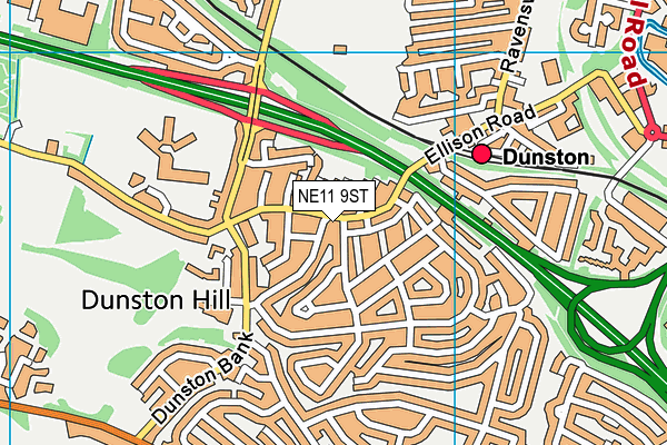 NE11 9ST map - OS VectorMap District (Ordnance Survey)