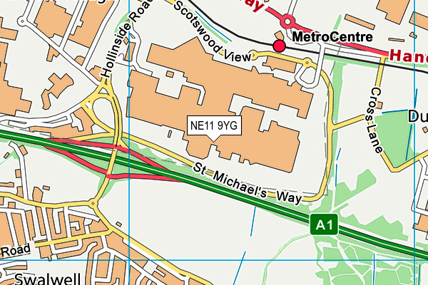 NE11 9YG map - OS VectorMap District (Ordnance Survey)