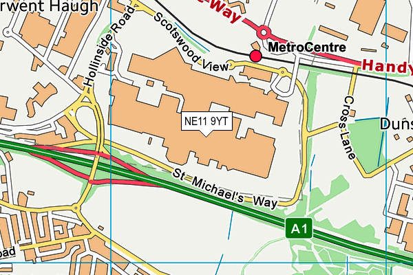 NE11 9YT map - OS VectorMap District (Ordnance Survey)