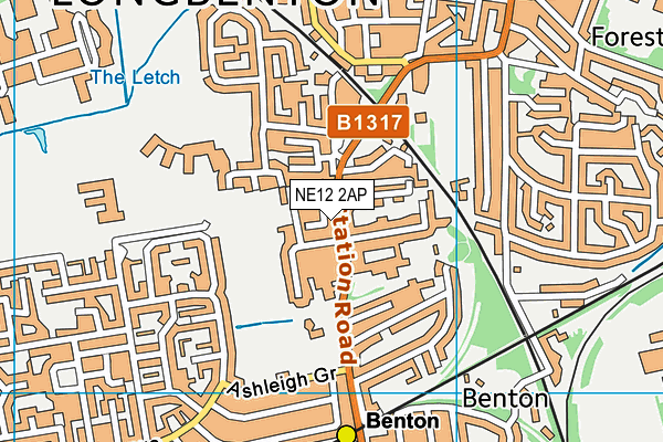 NE12 2AP map - OS VectorMap District (Ordnance Survey)