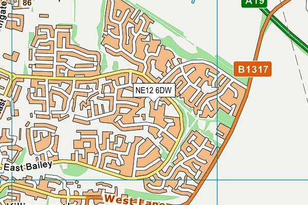 NE12 6DW map - OS VectorMap District (Ordnance Survey)