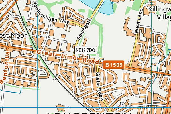NE12 7DQ map - OS VectorMap District (Ordnance Survey)