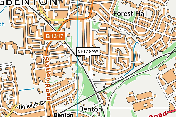 NE12 9AW map - OS VectorMap District (Ordnance Survey)