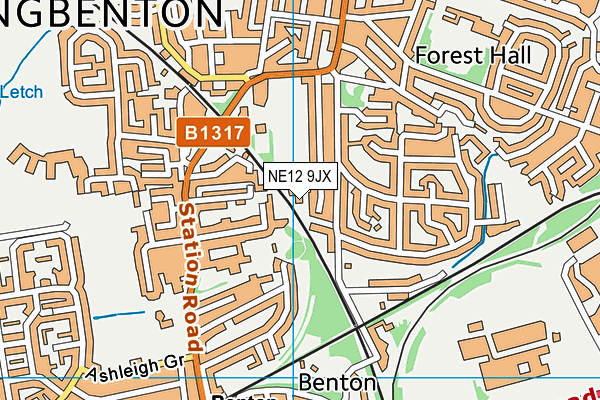 NE12 9JX map - OS VectorMap District (Ordnance Survey)