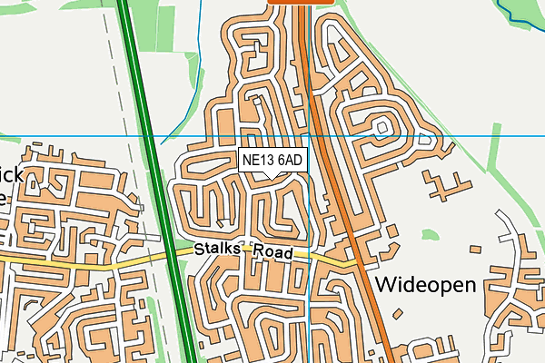 NE13 6AD map - OS VectorMap District (Ordnance Survey)
