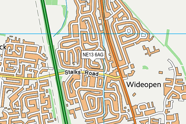 NE13 6AG map - OS VectorMap District (Ordnance Survey)