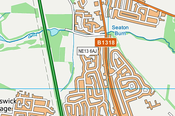 NE13 6AJ map - OS VectorMap District (Ordnance Survey)
