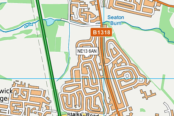 NE13 6AN map - OS VectorMap District (Ordnance Survey)