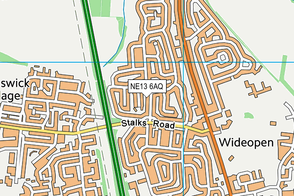 NE13 6AQ map - OS VectorMap District (Ordnance Survey)