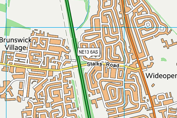 NE13 6AS map - OS VectorMap District (Ordnance Survey)