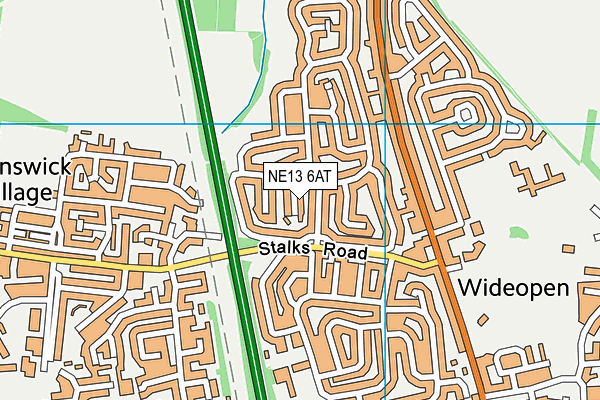 NE13 6AT map - OS VectorMap District (Ordnance Survey)