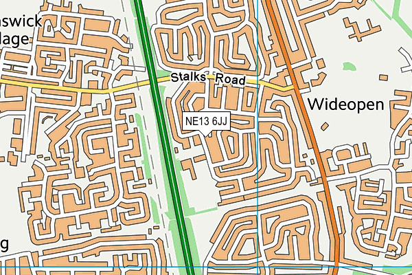 NE13 6JJ map - OS VectorMap District (Ordnance Survey)