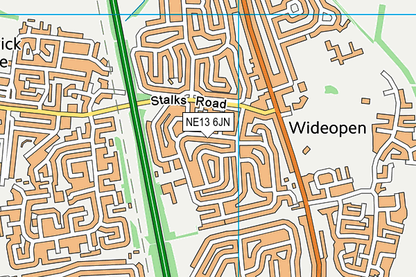 NE13 6JN map - OS VectorMap District (Ordnance Survey)