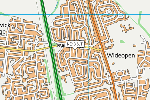 NE13 6JT map - OS VectorMap District (Ordnance Survey)